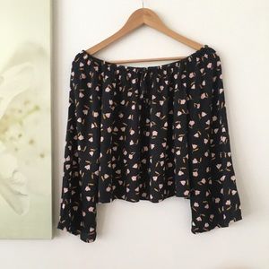BILLABONG Mi Amore Black Floral Beachy Blouse M